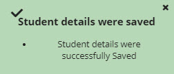 pop up notification indicating student details were saved successfully