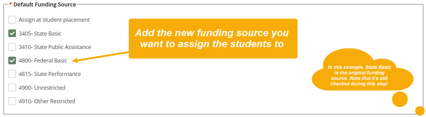 Default funding source on Class Details Page